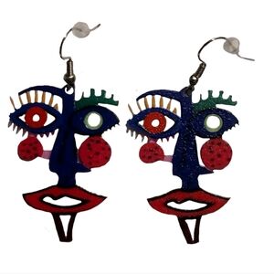 Picasso Inspired Art Artist Face Painting Dangle Drop Silver Plated Earrings